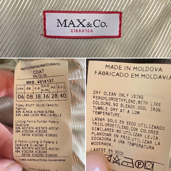 MaxMara Max and Co. Classics Cowl Collar Coat Alpaca/Wool Brown Retro Sz 6 - Picture 11 of 11